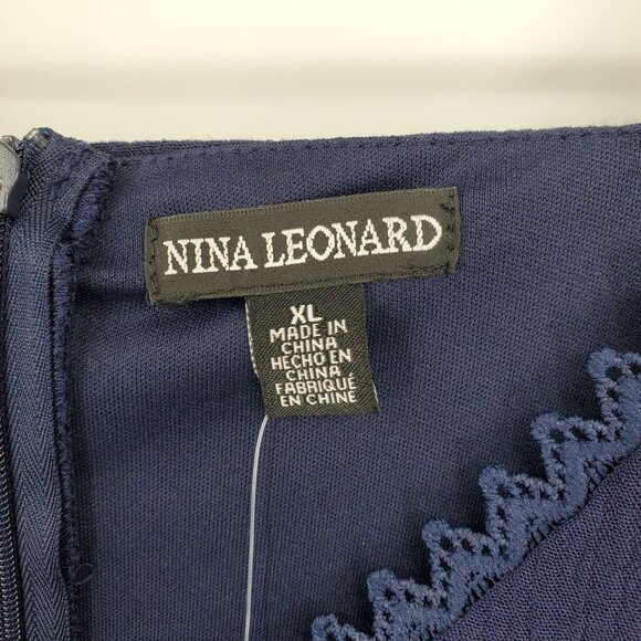 NWT Nina Leonard Crochet Trim Navy Blue Boho Coastal Long Maxi Dress Size XL - Picture 6 of 9